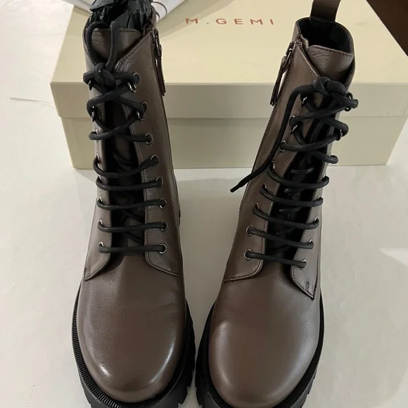 M. Gemi The Benedetta Brown Leather Combat Boots 38.5 Italy 8 US - Picture 7 of 11